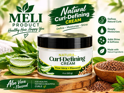 Meli Natural Curl-Defining Cream - Aloe Vera & Flaxseed 4oz